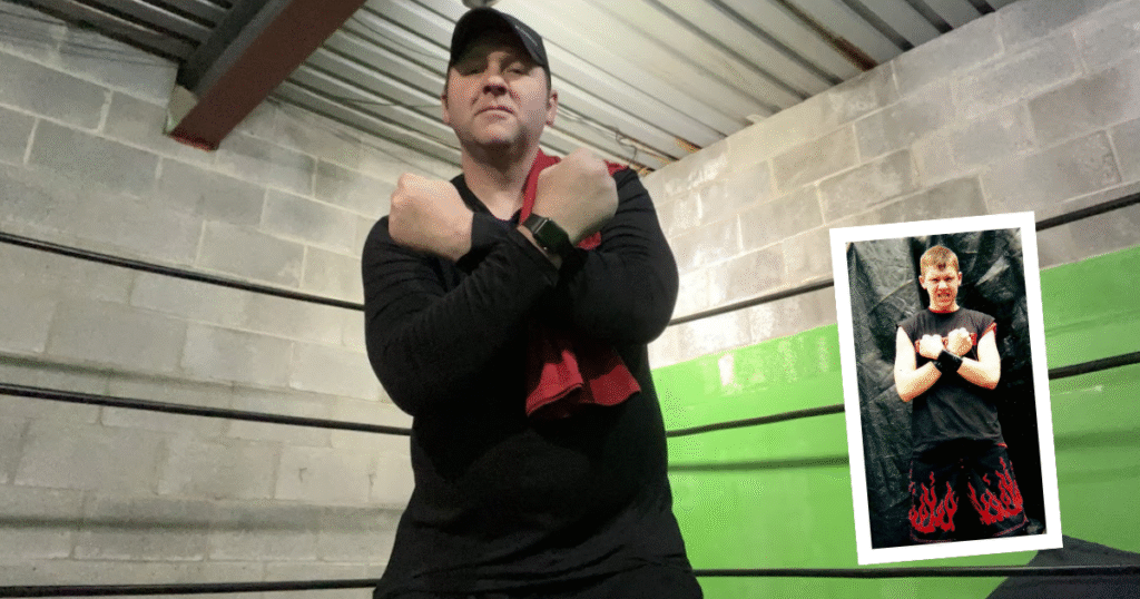 Eric Hersey (2024) in a Wrestling ring. Eric Hersey as Hostile (2001)
